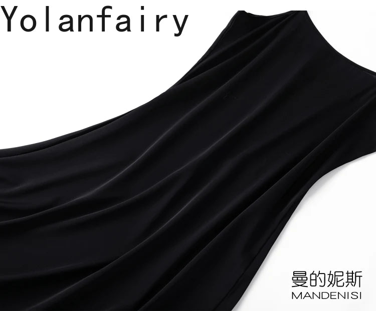 YOLANFAIRY 19momme 93% Mulberry Silk Spaghetti Strap Dress for Women Elegant Mid-length Sexy Real Silk Summer Dresses Woman 원피스