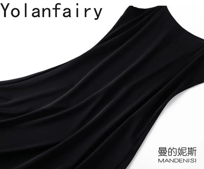 YOLANFAIRY 19momme 93% Mulberry Silk Spaghetti Strap Dress for Women Elegant Mid-length Sexy Real Silk Summer Dresses Woman 원피스