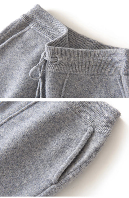 Men's Wool Pants Elastic Waist 2025 Autumn Winter Thick Casual Cashmere Trousers 100% Merino Wool Knitted Mid Seam Sport Pants