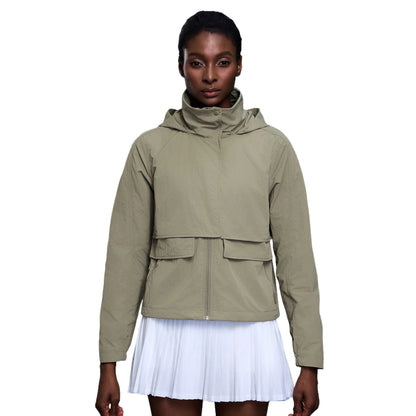 Custom LOGO women's autumn light and breathable waterproof trench coat stand-up collar hooded casual short pocket sports jacket