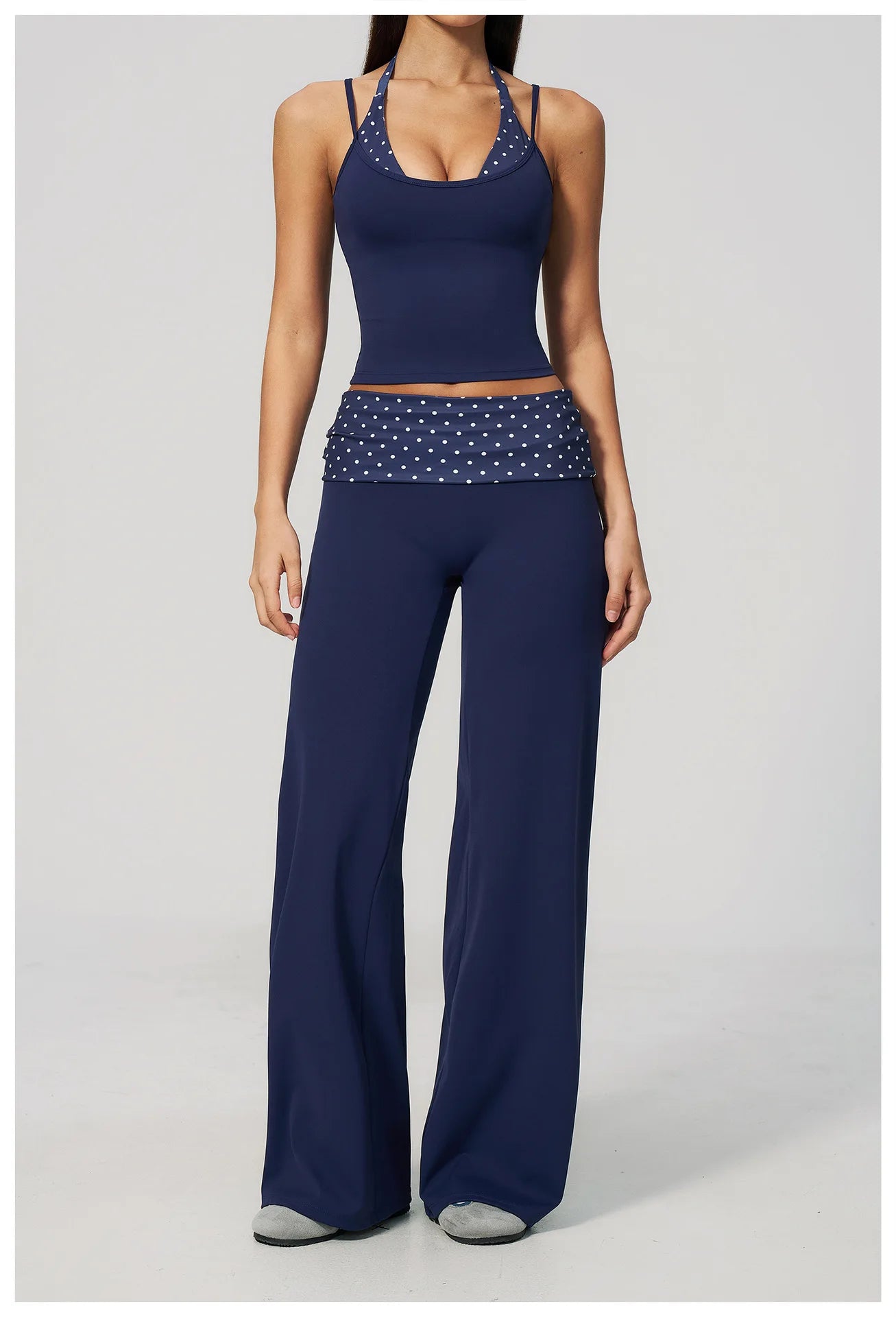 Custom LOGO women's sports trousers retro splicing polka dots folded waist fitness hip lift abdomen yoga trousers