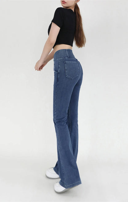 SOISOU Sexy Jeans For Women Leggings Yoga Pants Denim Bell-bottoms Soft Elastic Breathable High waist 4 Pockets Women's Pants