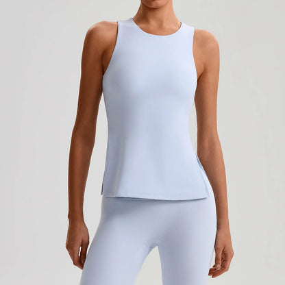 Solid Color Women Fitness Tight Short Yoga T -Shirt Tank Cropped Breathable Sports Running Vest Gym Clothing With Padded Cups