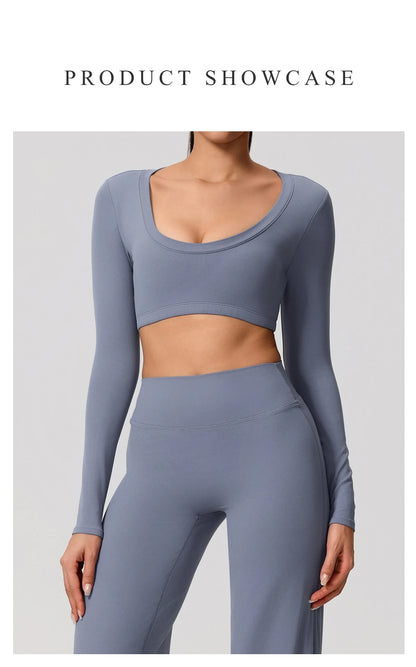 Women's Sports Long Shirt Female Backless Yoga Breathable Soft Shirt Autumn and Winter Training Top Woman Gym Sportswear