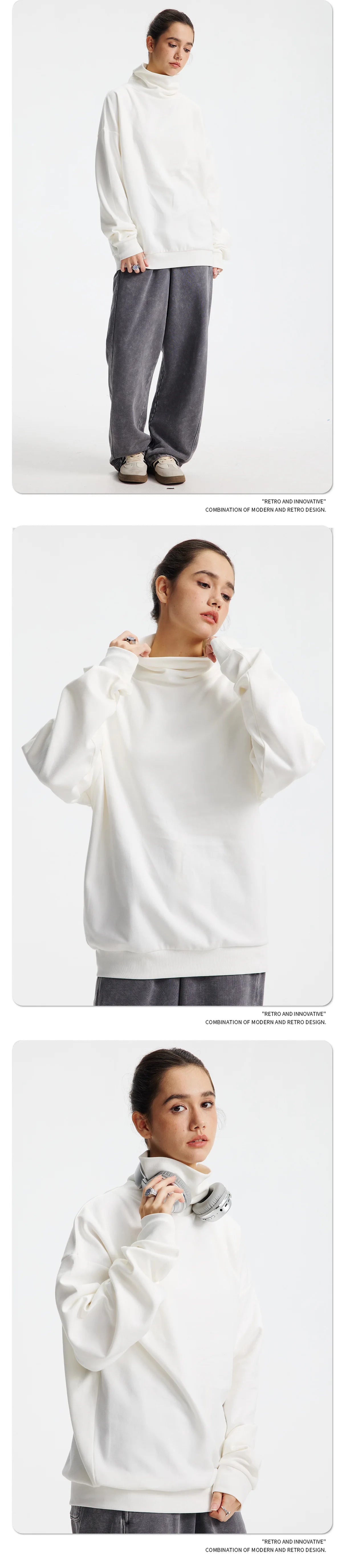 Custom LOGO Men's 305G Spring  Autumn New Cotton Polyester Turtleneck Casual Warm  High Elastic Couple Long Sleeve T-Shirt