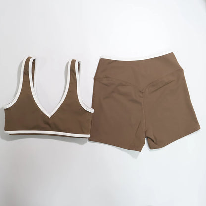 New Summer Women's Fashion Yoga Sports Bra Set (2-Piece) with Fitness Yoga Outfit Color-Blocked Fitness Two-Piece Set Female