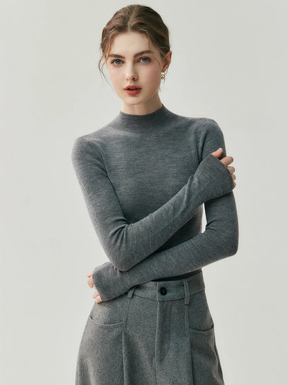 CHICUU Women 100% Wool Sweater Machine Washable Mock Neck Pullover 18-Thread Worsted Cashmere Knitwear   Autumn Winter Clothes