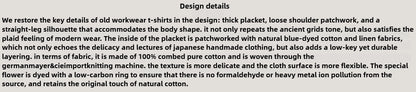 Men's American Retro T-shirt Heavyweight Loose Fit Short Sleeve Henry Collar Neutral Design Casual Loose Shirt