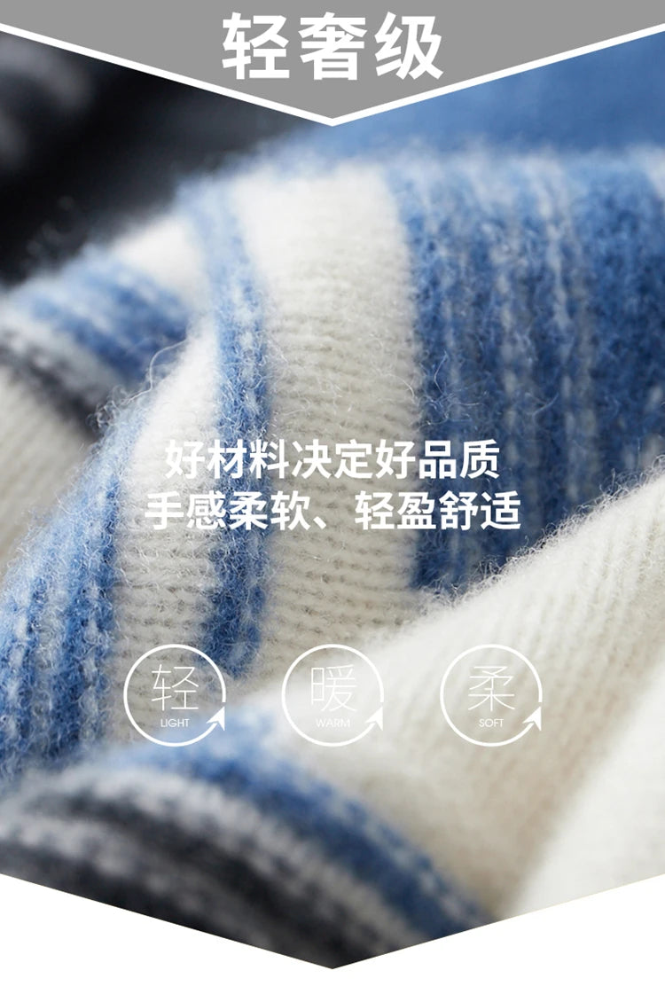Men's 100% Merino Wool Color-Blocked O-Neck Sweater Long Sleeves Fashion Pullover Cashmere Loose Soft Warm Leisure Clothing Top