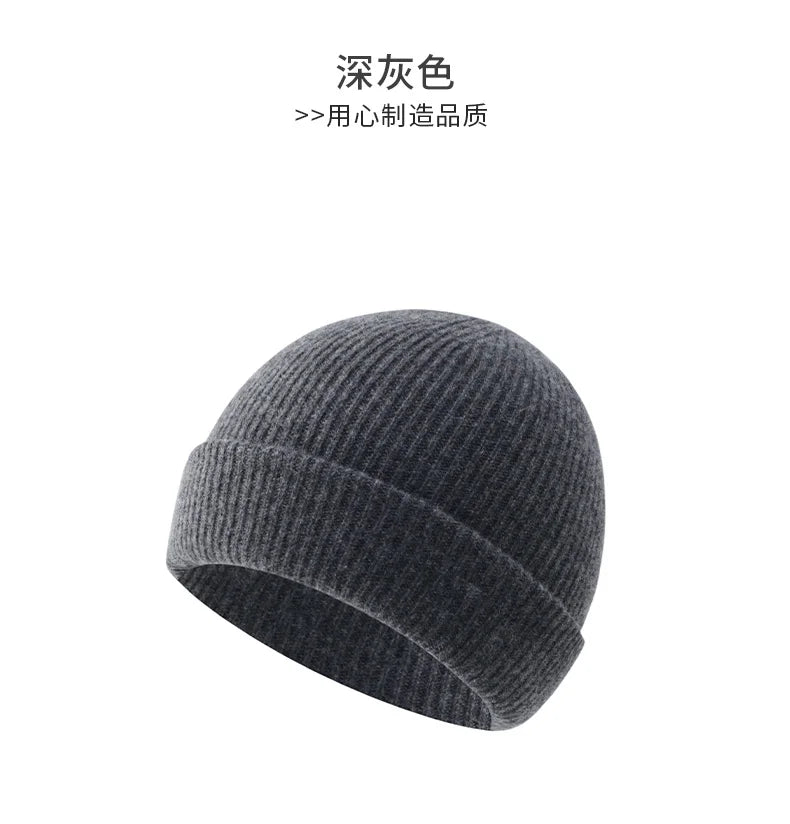 DjzDsm High Quality 100% Cashmere Knitted Hat for Men Casual Beanie Hat Thicken Cap Winter Soft Warm Cashmere Caps