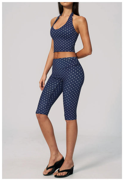 Custom LOGO women's new yoga clothes polka dot printing deep V high elastic three-dimensional fitness two-piece set