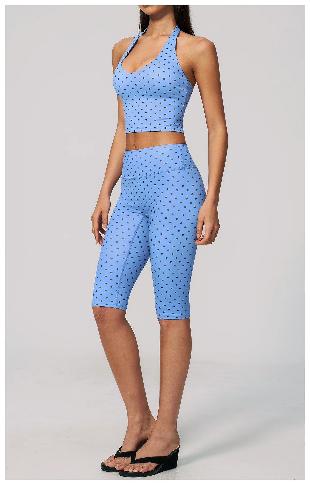 Custom LOGO women's new yoga clothes polka dot printing deep V high elastic three-dimensional fitness two-piece set