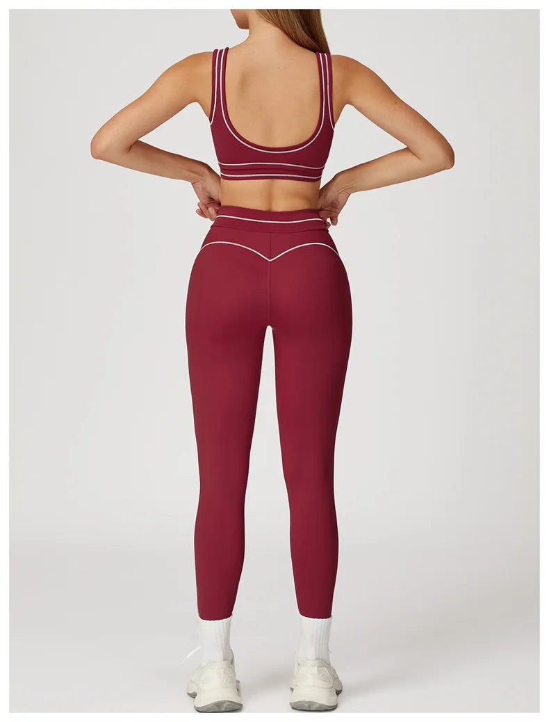TRY TO BN Women's Tracksuit Sport Bra Yoga Set Contrasting Color High Waist Leggings Fitness Two Pieces Suit Running Gym Clothes