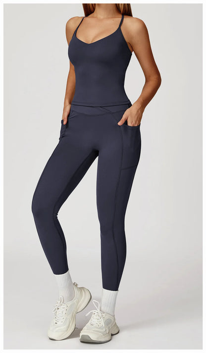 Women Sportswear Yoga Set 2PCS Sport Suit Gym Workout Clothes Women's Tracksuits Fitness Gym Vest High Waist Sports Leggings