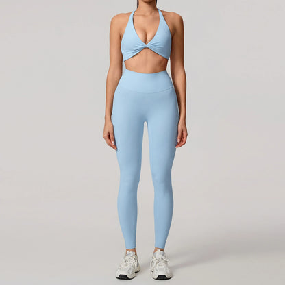 New Summer 2Pcs Women's Quick-Dry Sports Set V-Shaped Bra Female Sleeveless Yoga Outfit Gym Two-Piece Woman Sport Clothes