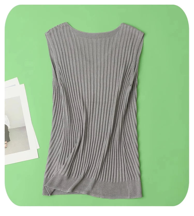 SuyaDream. Women Knitted Tanks, 45%Silk 55%Lyocell, V neck, Sleeveless Chic T Shirt, 2025 Solid Summer Vests