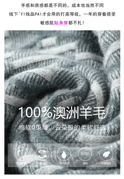 New 100% Pure Wool Cashmere Men's Mock-Neck Pullover Autumn And Winter Color Matching Top Casual Thick Fashion Large Size Jacket
