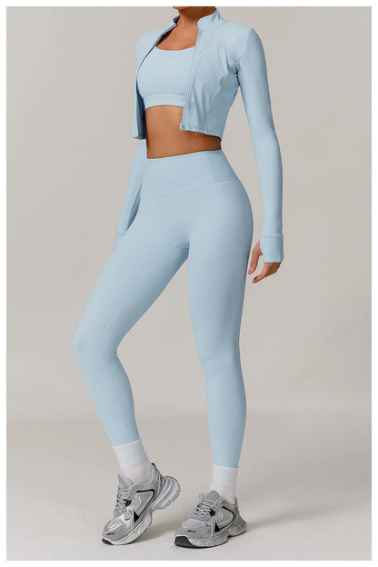 3PCS Yoga Set Gym Clothes 2 PCS Sportswear Women Yoga Suits Fitness Set women's Tracksuits Sports Jacket Long Sleeve Gym Legging