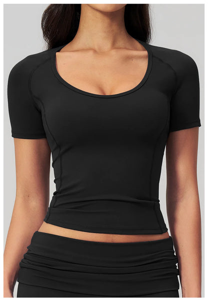 Sexy Women Yoga Shirts Fitness Sports T-Shirts Gym Workout Short Sleeve Top Running Active Wear Femme Sports Top Workout Shirts