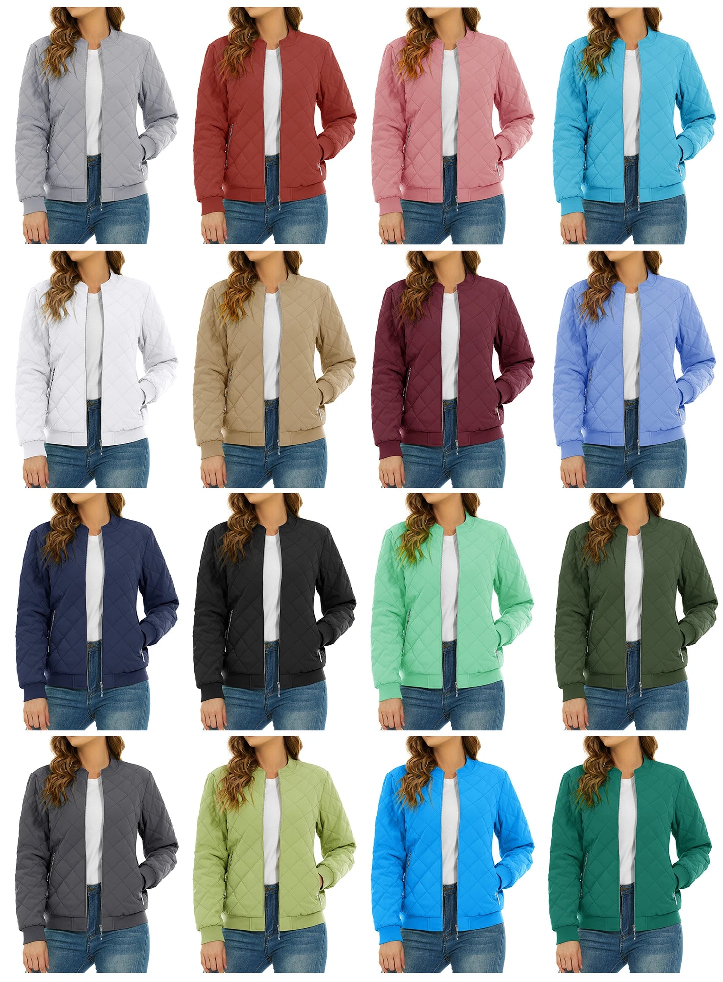 TACVASEN Padded Warm Jackets Womens Fashion Retro Pilot bomber Jackets Diamond Quilted Coats Full Zip Up Pockets Casual Outwear