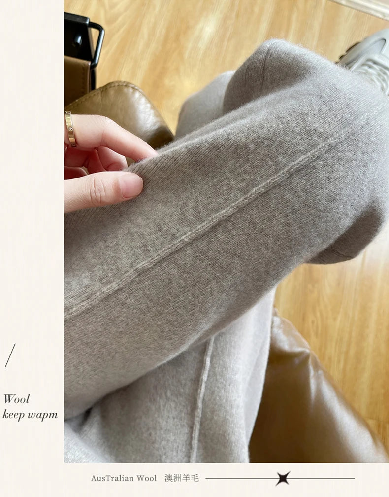 DjzDsm Women's Skinny Pants 100% Merino Wool for Spring And Autumn Comfortable Fit Casual Trousers Center Pants