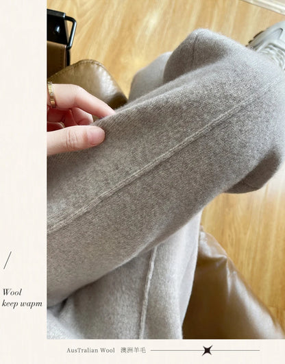 DjzDsm Women's Skinny Pants 100% Merino Wool for Spring And Autumn Comfortable Fit Casual Trousers Center Pants