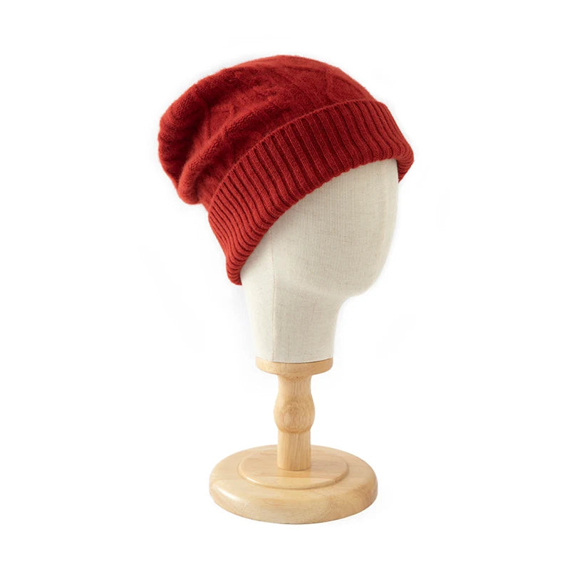 DjzDsm 100%Pure Wool Women's Hat For Winter Warm Soft Luxury Cashmere Twists Slouchy Street y2k Women's Hat