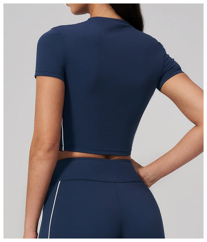 Sexy Women's Yoga Short Sleeve Fitness Sports T-Shirts Gym Clothes Push Up Running Tight Femme Yoga Workout Shirts Active Wear