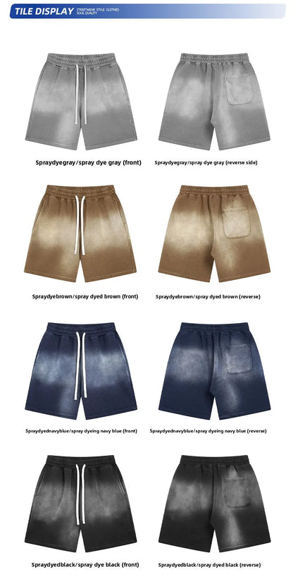 Customized LOGO Men's 2025 New 430G Heavy 100% Cotton Spray Dyeing Old Shorts Street Tide Washing Retro Loose Pants