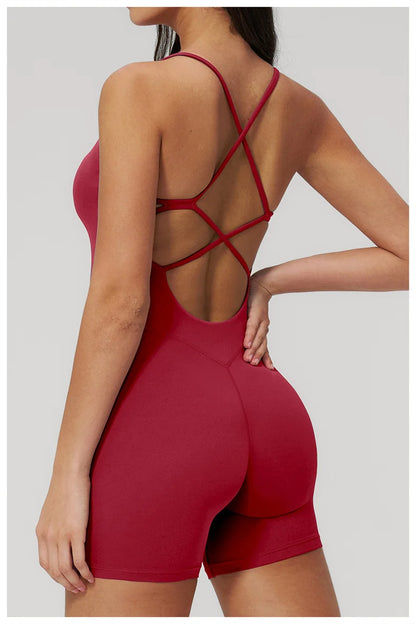 TRY TO BN Yoga Jumpsuit Shorts Cross Beautiful Back Sportswear Fitness Bodysuit One Piece Set Workout Running Gym Women Clothing