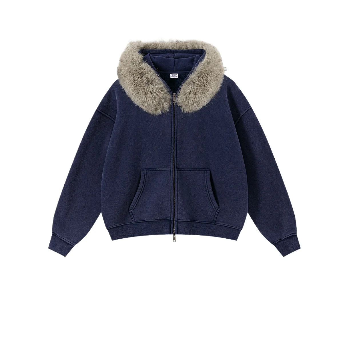 Custom LOGO Men's 400G Autumn Winter Retro Washed Boxy Fleece Collar Plush Thickened  Hooded  Zipper Jacket Couple style set