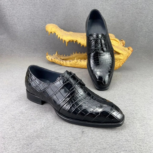 Authentic crocodile leather men's leather shoes business British high-end real crocodile leather men's square toe formal shoes