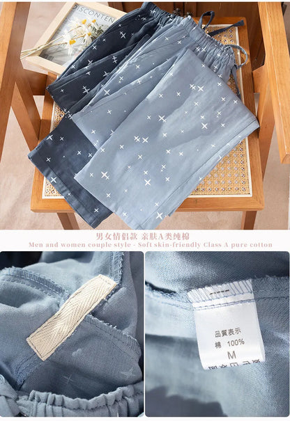 2026 Spring/Summer New Couple Sleeper Pants 100% Cotton Gauze Men's and Women's Casual Loose Home Thin Pants bottoms womens