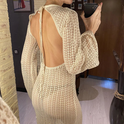 3D Flower V Neck Long Sleeve Crochet Knitted Tunic Beach Cover Up Cover-ups Beach Dress Beach Wear Beachwear Female Women V5852
