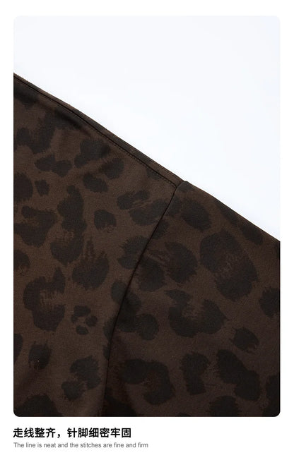 Custom LOGO men's new summer 240G cotton polyester American retro BOXY leopard print short-sleeved T-shirt casual loose top