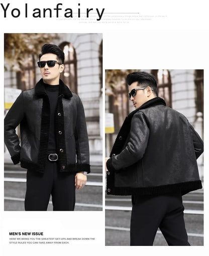 YOLANFAIRY New Sheep Shearing Jacket Men Winter 2025 Double-sided Wear 100% Wool Coat Man Clothing Short Men's Jackets chaqueta