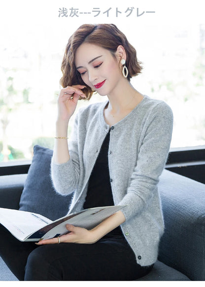 Women Cardigan Large Size Warm Pure Mink Cashmere Sweaters O-neck Loose Coat Female Sweater Ladies' Jacket Solid Knit Cardigans