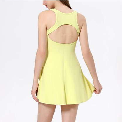 VITALINOVO Square Neck Womens Two Pieces Tennis Dress with Shorts Open Racerback Built-in Bra Workout Athletic Golf Dresses