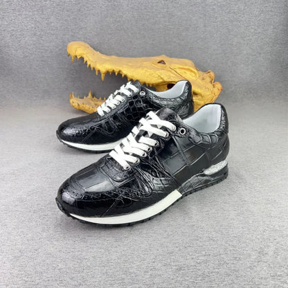 2026 new authentic crocodile leather men's black sneakers real crocodile leather men's soft lace-up casual shoes