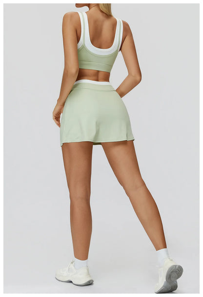 SWELTERING High Waist Pocket Skirt Fake Two Yoga Skirt Solid Color Sports Skirt Running Quick Drying Fitness Tennis Skirt