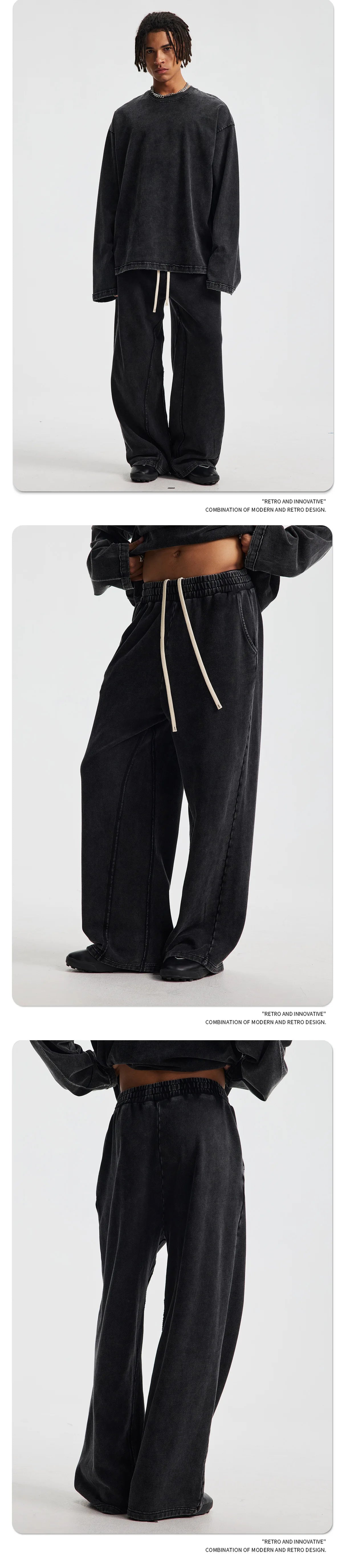 Custom LOGO Men's New 380G Heavy 100% Cotton 2025 Loose Retro Wide Leg Scattered Sports Casual Pants