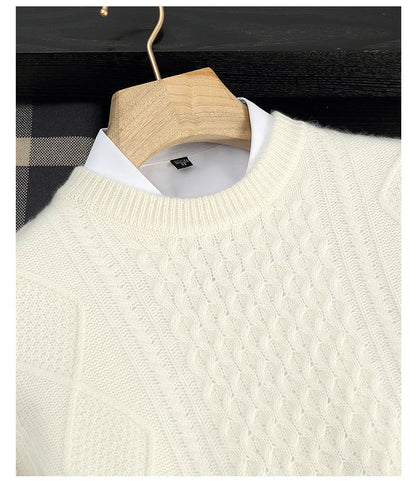 Men's 100% Cashmere Sweater Round Neck Autumn Winter Warm Clothing Jacquard Checkered Pullover Sweater Knitted Bottom Shirt Tops