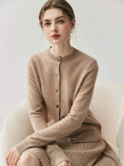 CHICUU Autumn Winter Women Thick O-neck Cardigan Basic Simple 100% Cashmere Sweater Solid Long Sleeve Cardigan Coat Knitwear