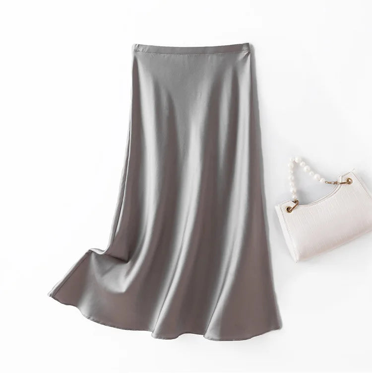SuyaDream Silk Skirt for Woman 93%Silk 7%Spandex Solid A-line 2025 Spring Summer Chic Mid Skirts