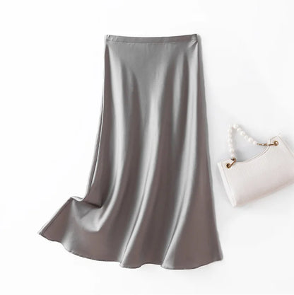 SuyaDream Silk Skirt for Woman 93%Silk 7%Spandex Solid A-line 2025 Spring Summer Chic Mid Skirts