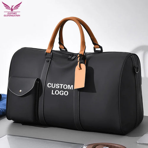Custom Large Capacity Travel bag Totes Waterproof Crossbody Bag Man  Leather Travel Bag Handheld Bag print logo Business Handbag
