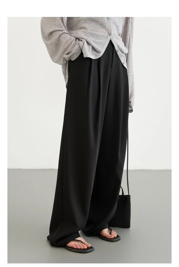 CHIC VEN Women Pants New Casual High Waisted Female Pleated Trousers Drooping Wide Leg Long Pant Office Lady Spring Summer 2025