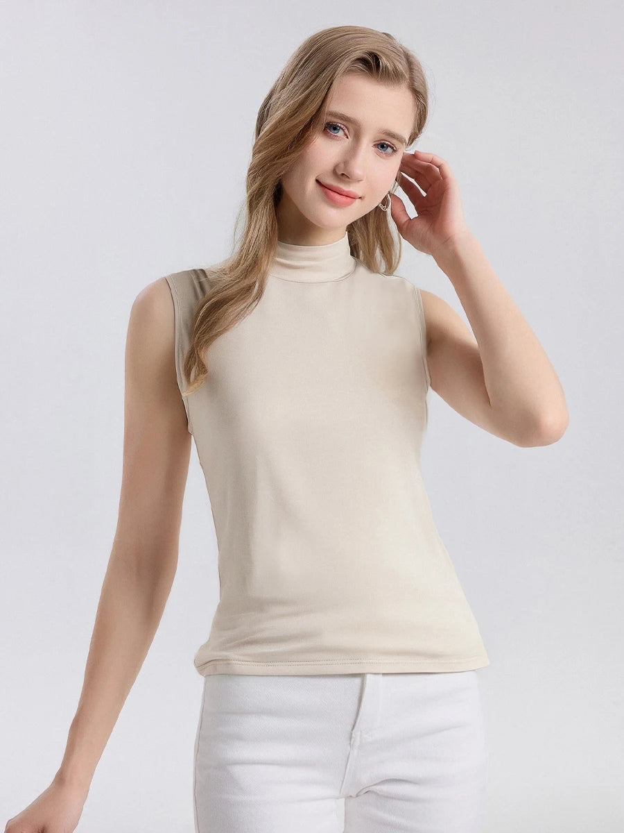 SuyaDream. Women Solid Tanks, 92%Real Silk, Mock Neck, Sleeveless Chic T Shirt, 2025 Solid Summer Vests