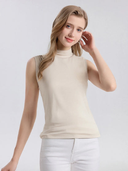 SuyaDream. Women Solid Tanks, 92%Real Silk, Mock Neck, Sleeveless Chic T Shirt, 2025 Solid Summer Vests