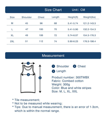 Akkad Kuti Japanese Retro Casual Tank Top Men Heavyweight 100% Cotton Blue White Striped Vest Male Loose Tops Summer New 2021
